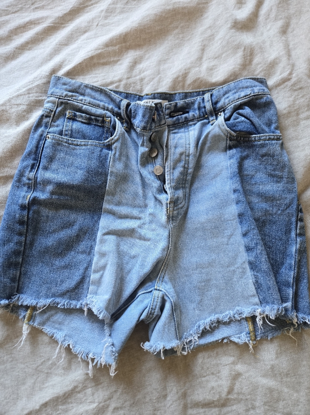 PacSun Light and Medium Blue Patchwork High-Rise Denim Shorts